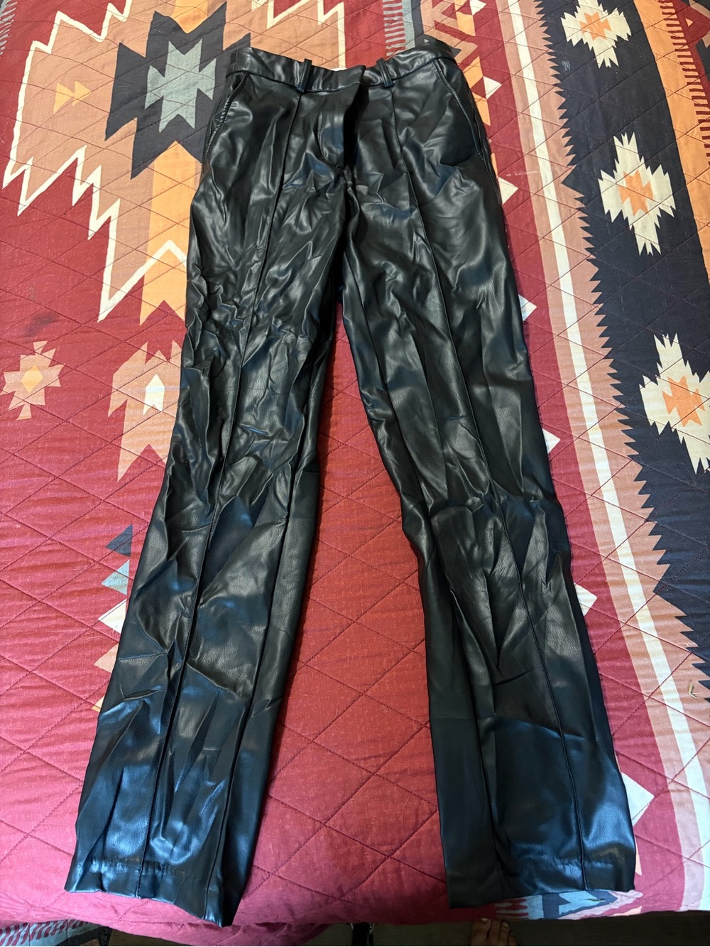 H&M Black Faux Leather Straight-Leg Pants